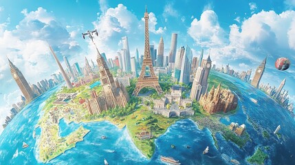 Illustration of a trip around the world