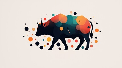 Abstract silhouette of a cow with colorful patterns