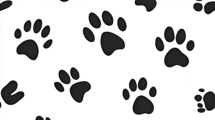 A pattern featuring black paw prints on a white background, ideal for pet-related designs.