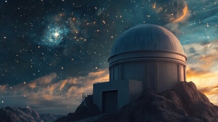 Obraz premium Observatory on a Mountain Peak under a Starry Sky