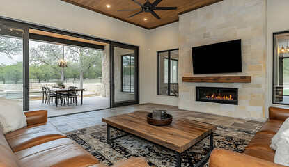 Modern Rustic Living Room with Leather Sofa