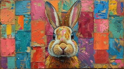 Wonder bunny fantasy and joy colorful on patch works design backgrounds.