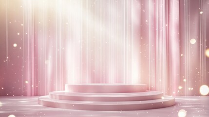 A pink-themed stage with soft lighting and sparkles, ideal for presentations or performances.