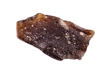 tektite, moldavite mineral stone on a white background close up.