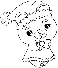 Christmas themed  bear line drawing coloring page