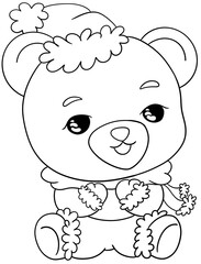 Christmas themed  bear line drawing coloring page