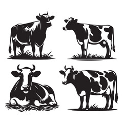 Black and White Cow Silhouette set , ai generated