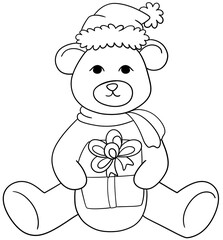 Christmas themed  bear line drawing coloring page