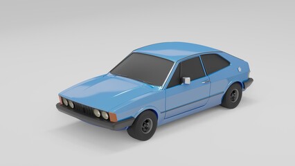 Cool looking old fashion car, studio render on white background. Bright modern car design. 3d illustration.