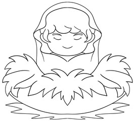 Baby born on a haystack line drawing coloring page