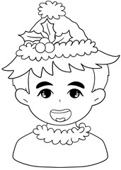 Fototapeta premium Boy singing Christmas carols line drawing coloring page