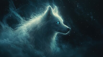 Obraz premium Mystical Glowing Dog in a Cosmic Night Sky Enchanting Vision