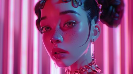 Virtual Influencer Character in Neon Lighting
