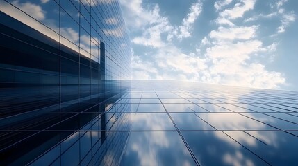 Skyscraper reflecting sunset background. 3d abstract architecture design of modern contemporary luxury building converging glass and steel. Perspective view landscape. Hi-tech sustainable architect