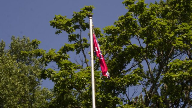 A confederate flag swaying on mast