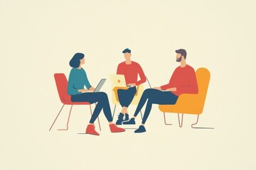 Minimalistic illustration of team collaboration in modern workspace