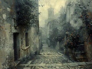 A Foggy Street in an Ancient City