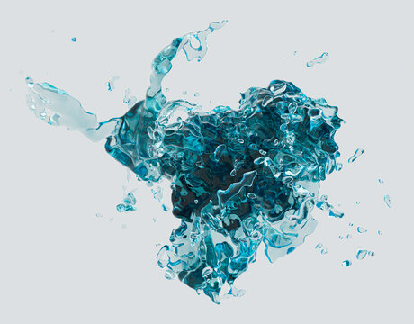 Dynamic 3D Water Splashes Render on White Background