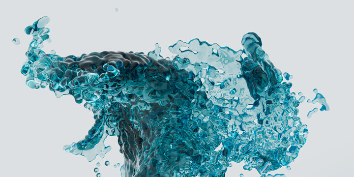 Dynamic 3D water splash on a white background