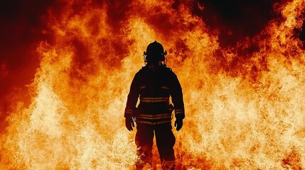 Naklejka premium Heroic Firefighter in Fiery Background Illustration