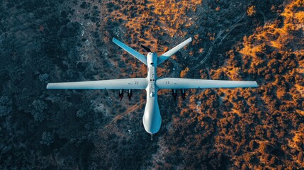 Fototapeta premium A Cutting-Edge Autonomous Surveillance Drone Monitoring Vast Landscapes from Above