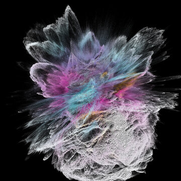 Vibrant 3D particle burst in abstract design
