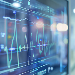 Close-Up of Dynamic Line Graph on Digital Screen, Illustrating Cancer Research Milestones and Challenges, Amidst Blurred Medical Diagrams and Scientific Notation.