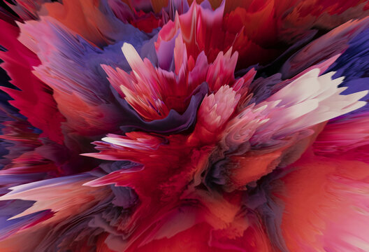 Color bursts digital illustration with dynamic red, blue and pink shades