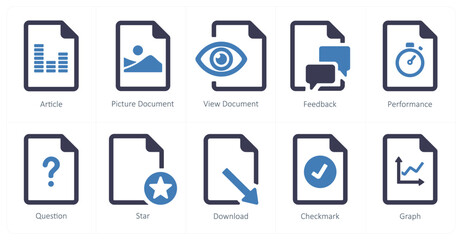 A set of 10 File icons as article, picture document, view document