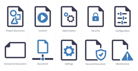 A set of 10 File icons as project document, content, optimization