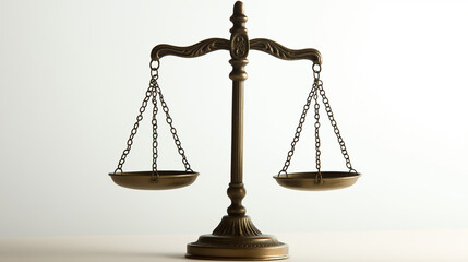 Close-up of scales of justice, one side tipping slightly, symbolizing balance and decision