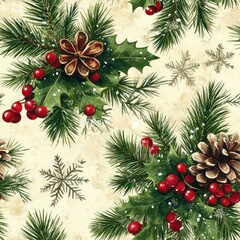 Seamless beautiful christmas decorative pattern with floral elements