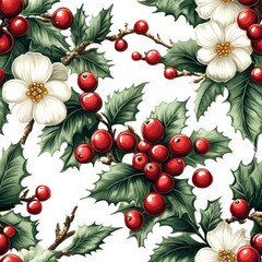 Obraz premium Seamless beautiful christmas decorative pattern with floral elements