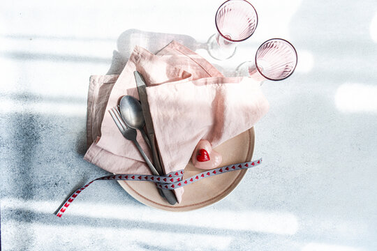 Romantic table setting with a heart theme for special occasion