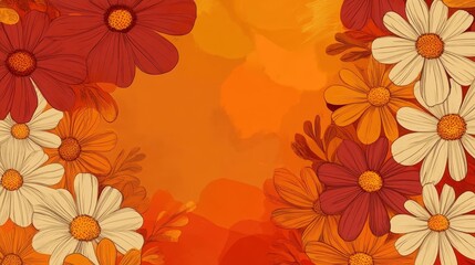 Vibrant floral background with orange, red, and white flowers on a gradient backdrop. Perfect for seasonal, autumn, or nature-themed designs.