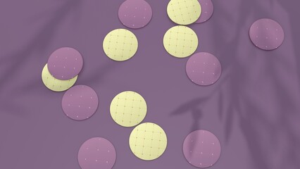 Elegant bierdeckel on violet background. Modern cover design. 3d illustration.