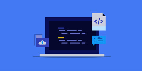 Software program development, generating coding script and algorithm, website creation with cloud technology vector illustration concept.