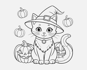 Halloween cat outline for coloring page , coloring book for kids.