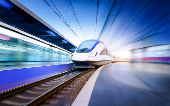 modern high-speed train enters a station, AI generates