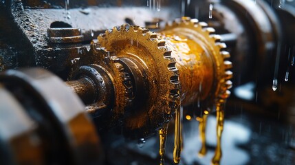Gear covered in oil fluid technology