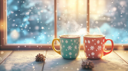 Winter Everyday Pair of Mugs Background Wallpaper