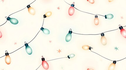 Whimsical background featuring vibrant string lights against a soft pastel backdrop, perfect for festive designs and seasonal themes.