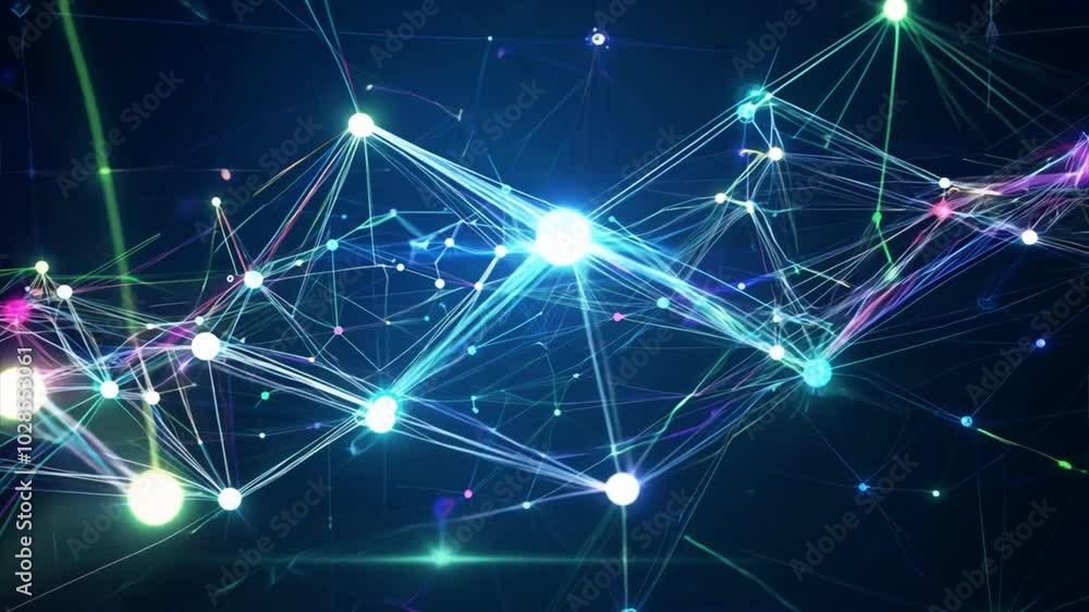 Poster neural network glowing nodes linking