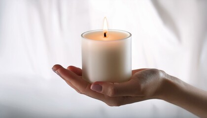 Burning candle in hand, created with Generative AI technology.