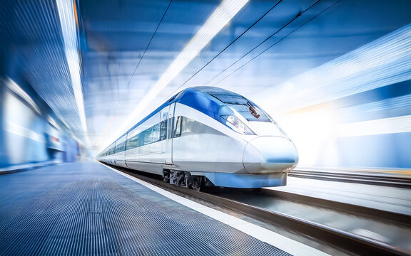 modern high-speed train enters a station, AI generates