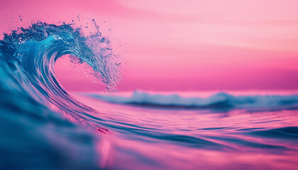A pink and blue wave with a pink background