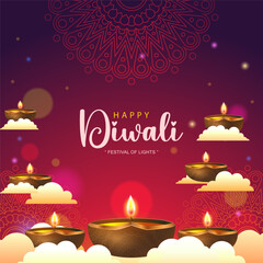Happy Diwali festival of lights background with candle decoration