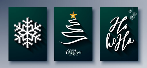 Merry Christmas and Happy New Year Greeting Card Design Set with Red and Green Color Pattern and Typography Letter on White Background. Vector Holiday Season Illustration for Banner, Party Flyer