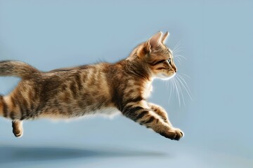 Obraz premium Energetic Feline Leaping Against Serene Blue Backdrop