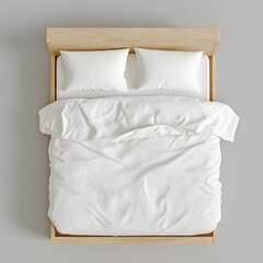 Obraz premium Light Wood Queen Bed with White Bedding Viewed from Above